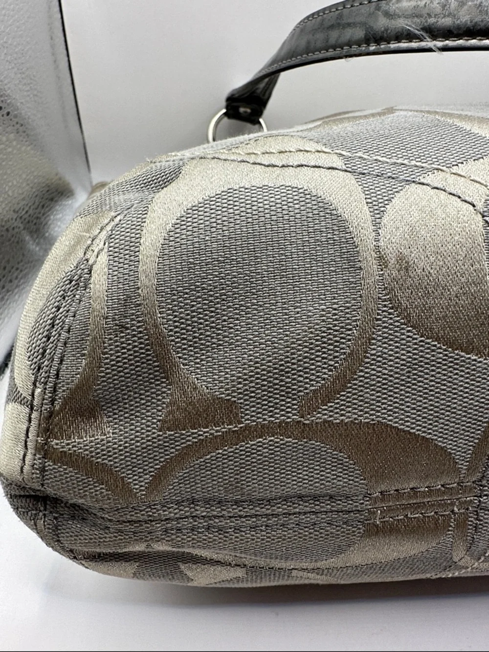Coach Poppy Hallie Silver Signature Canvas Shoulder Bag - Picture 6 of 12